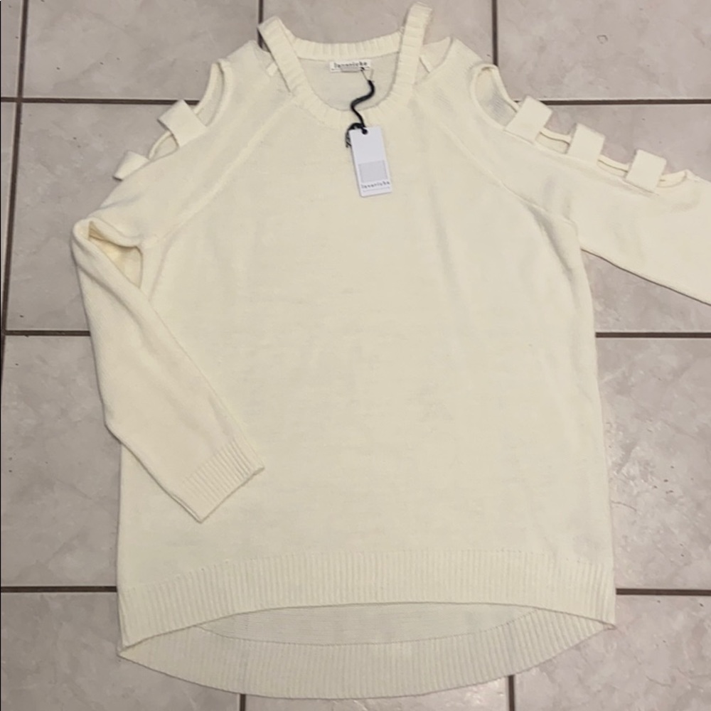 Ivory Sweater w/ cut out sleeves